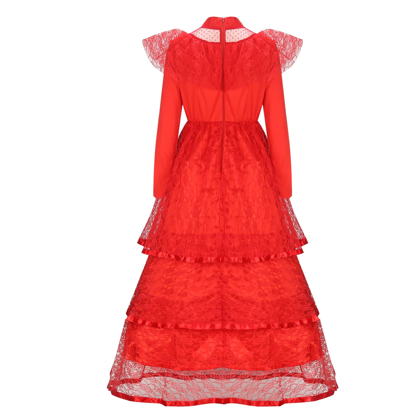 Sposa Lydia Costume da Sposa Rosso per Donne Halloween Abito Gotico in Pizzo Velo Matrimonio Cosplay Outfit