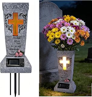 Solar Cemetery Vase for Grave Decor Waterproof LED Cross Light