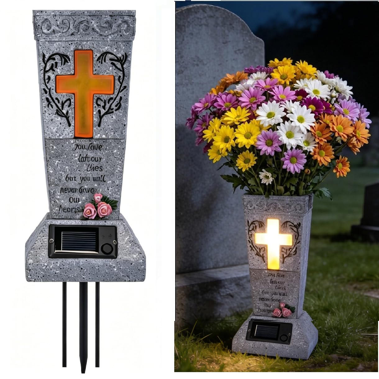 Kadax Vaso per Tombe, in Plastica, per Fiori, Resistente alle Intemperie e al Gelo, Plug-in per Cimitero (13 cm, Oro