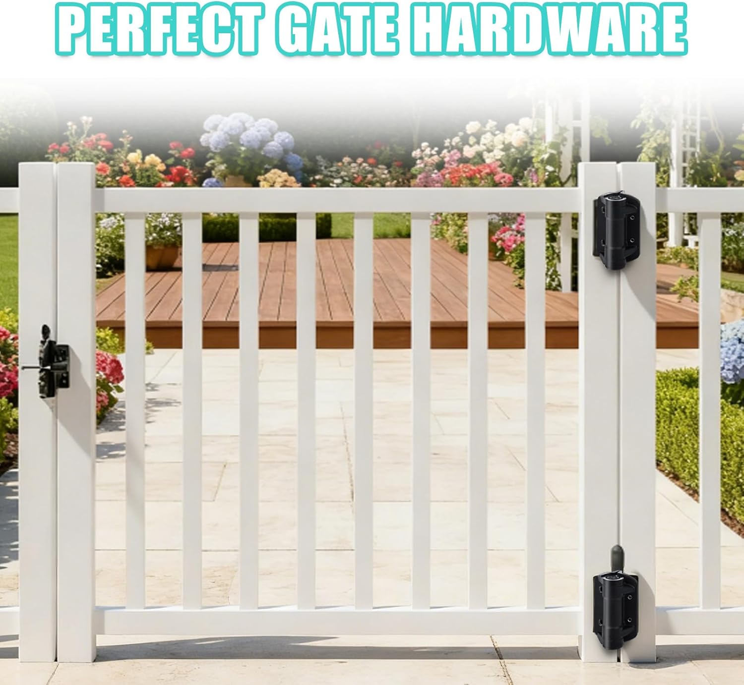 Self Closing Gate Hinges Black, Tension Adjustable Heavy Duty Spring Gate Hinges for Metal Gate, Fence, Hold Up to 154lbs, 2 Pack