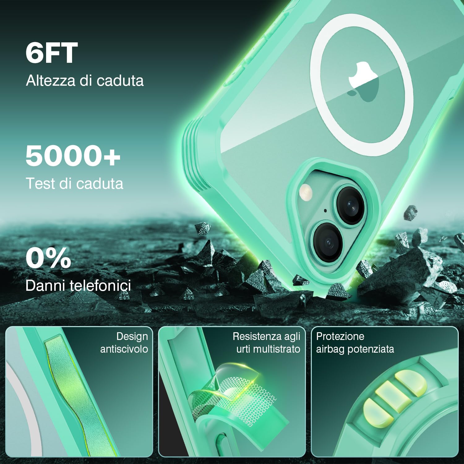 CENHUFO Magnetica Cover iPhone 16, [Compatibile con Magsafe] Integrata [9H HD] Vetro Temperato Schermo e Protezione Fotocamera, Custodia Antiurto 360 Gradi Fronte Retro Doppia Faccia Case -Verde