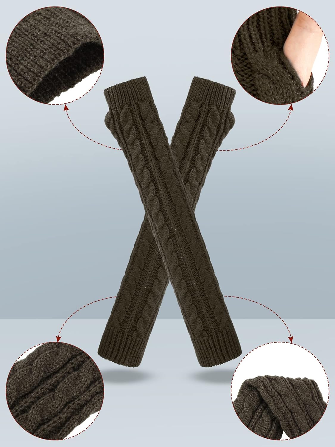 Bememo 3 Pairs Arm Warmers Long Fingerless Gloves Knit Wrist Warmers with Thumb Hole Open Finger Arm Socks for Women Adult - Image 2