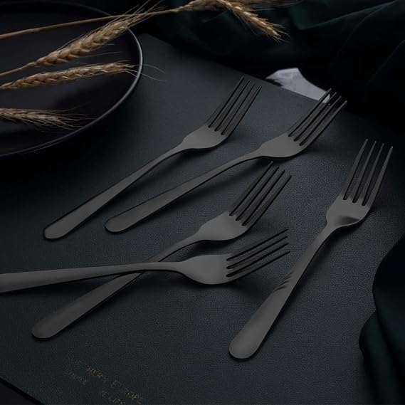 Unokit 24-Piece Stainless Steel Dinner Forks Silverware - 8 Inch Silver Dinner Forks Set of 24, Forks Set, Flatware Forks for Home, Kitchen or Restaurant, Mirror Polished, Dishwasher Safe, Black