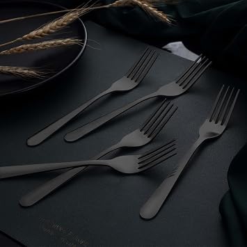 Unokit 24-Piece Stainless Steel Dinner Forks Silverware - 8 Inch Silver Dinner Forks Set of 24, Forks Set, Flatware Forks for Home, Kitchen or Restaurant, Mirror Polished, Dishwasher Safe, Black