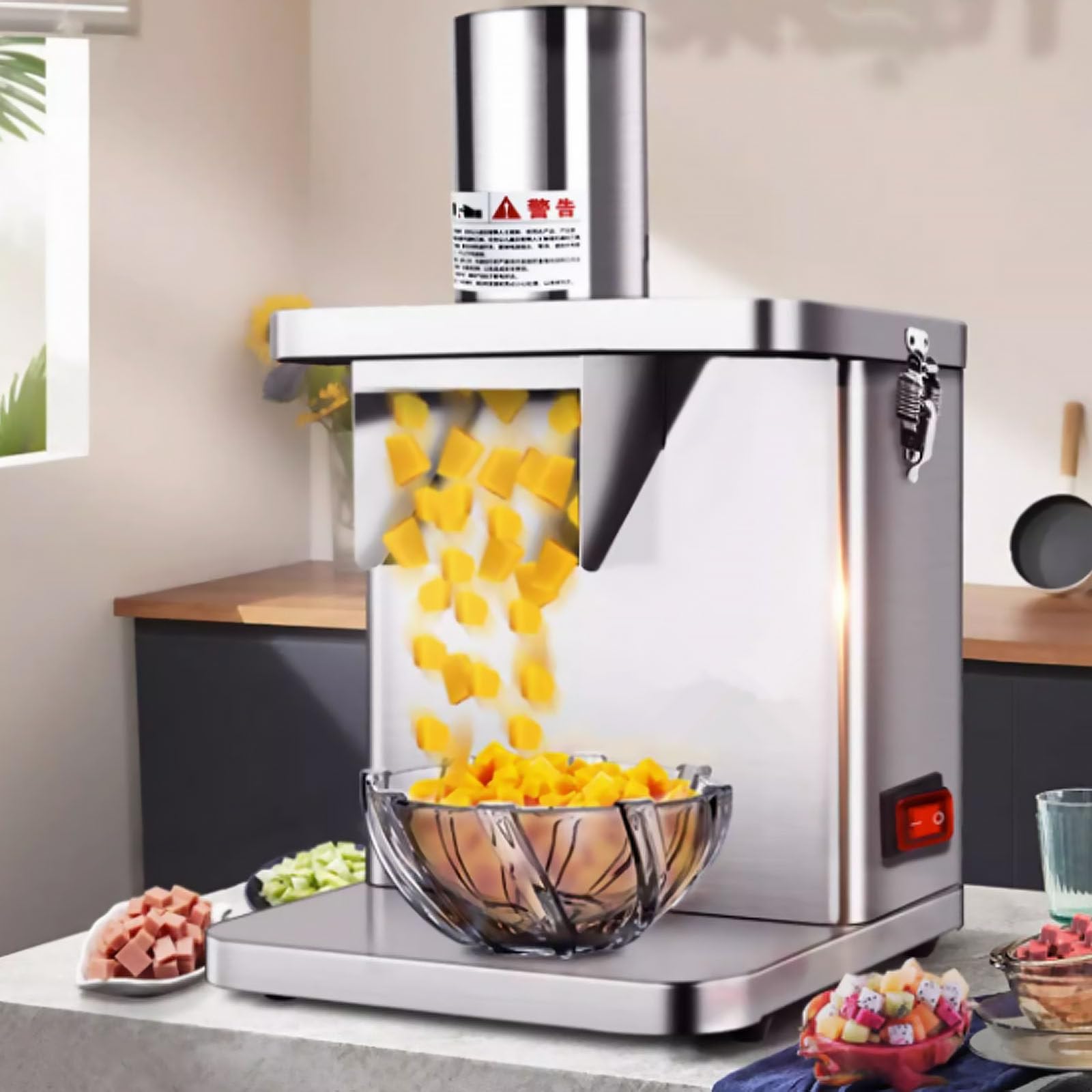 LjyAeono 250W Electric Vegetable Dicer Commercial Slicer Machine with 6/8/10/12/15mm Dicing Molds Blades Stainless Steel Automatic Fruit and Vegetable Chopper for Home/Commercial Ordinary