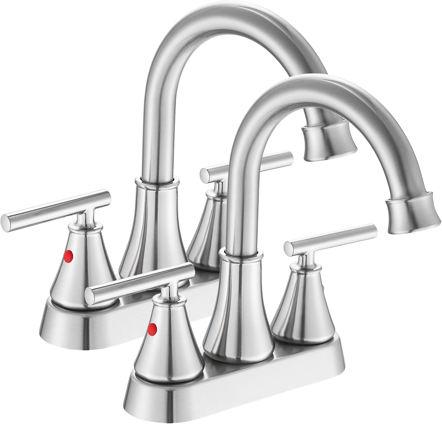 Bathroom Sink Faucet 4 Inch 2 Handle Centerset Brushed Nickel Lead-Free Modern Bathroom Faucet Vanity Faucet with Pop-up Drain Stopper and Supply Hoses(Set of 2)