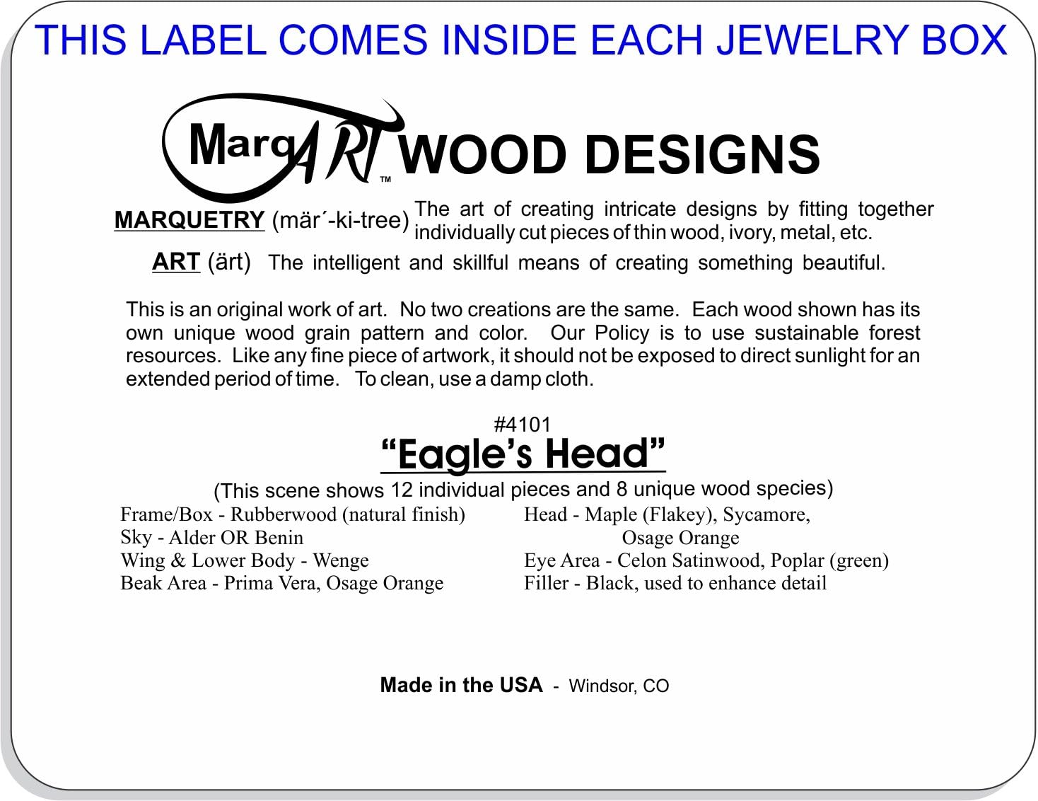 Wood Art Eagle Box - Handmade USA - Unmatched Quality - Unique Original Art Work - Scout Gift, Ring Trinket Jewelry Box (#4101 Eagle Head 4x5x1.5)