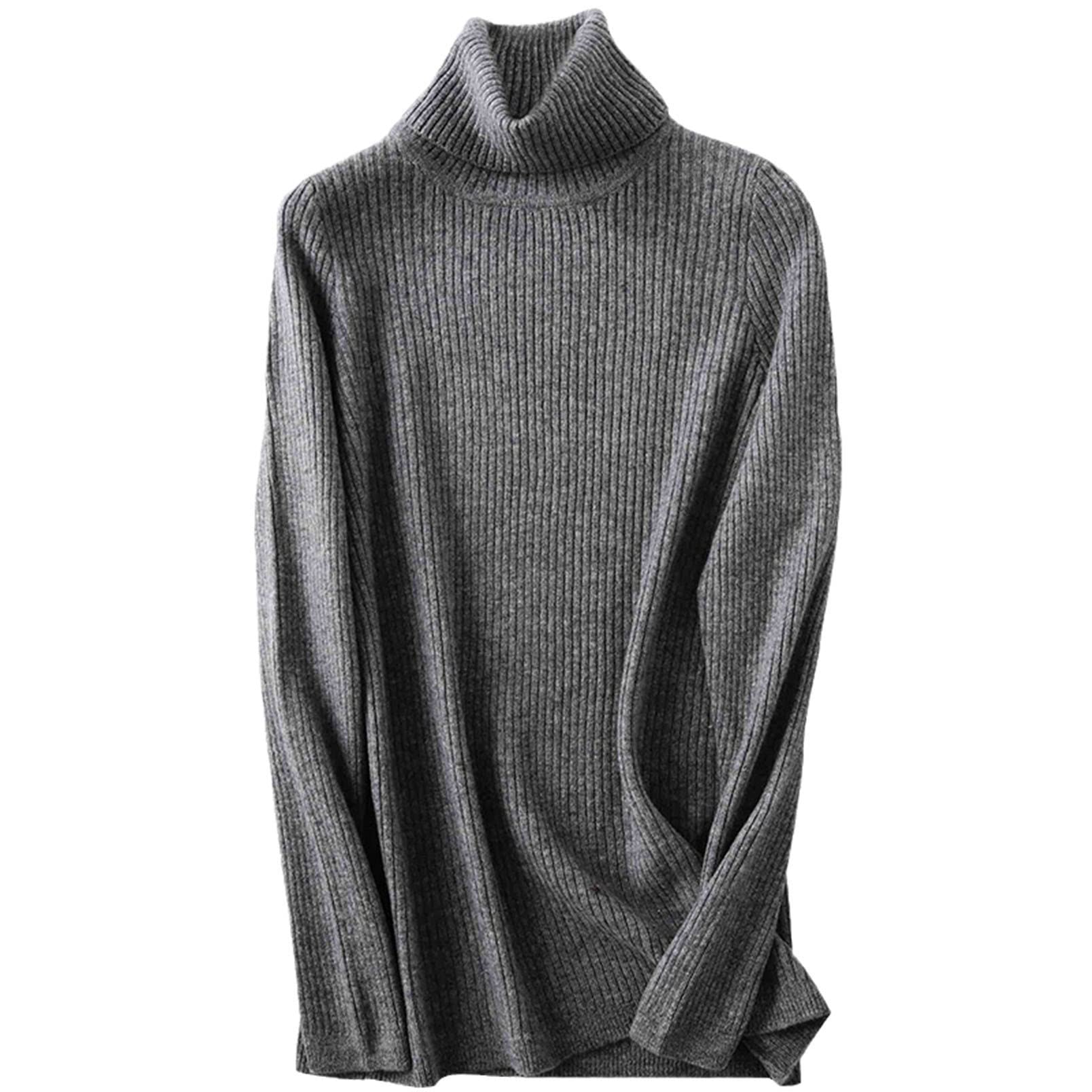 Maglione a collo alto in lana da donna, caldo, morbido, lavorato a maglia, maglione in cashmere da donna, grigio, L