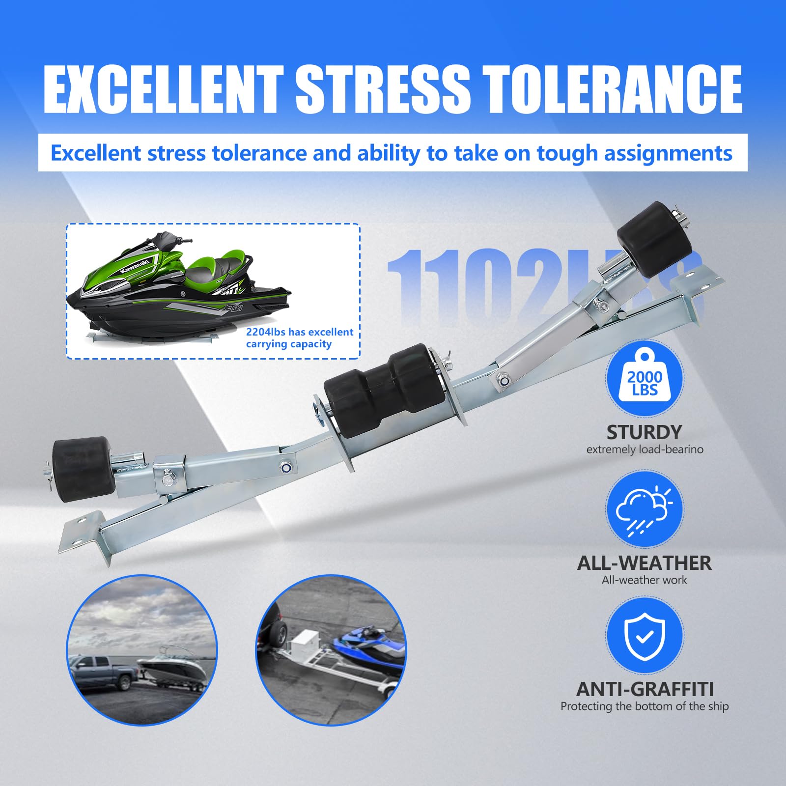 Nanberone Boat Trailer Rollers, 2204 lbs Capacity Boat Trailer Parts Bottom Support Bracket Boat Trailer Accessories Steel Adjustable Support Bracket for Boats Small Motors Sailing Boats