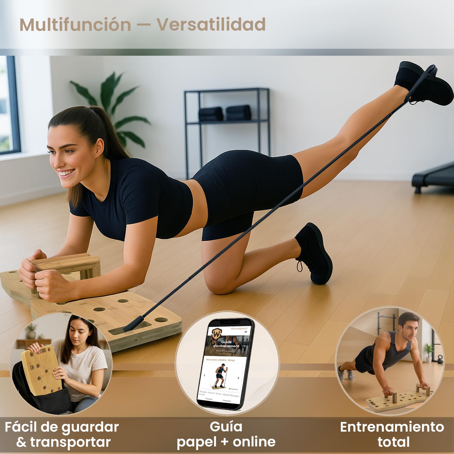 Amplitude – Tabla de flexiones/Push up board de Madera – Tabla para hacer flexiones – Gimnasio en Casa – con Bandas Elásticas + Guía de Entrenamiento 30 en 1