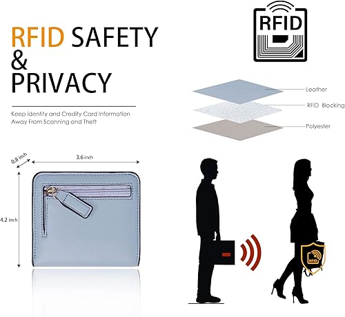 Miniatura 7 de Toughergun Billetera plegable de cuero genuino para mujer, pequeña y compacta, con bloqueo RFID y ventana de identificación
