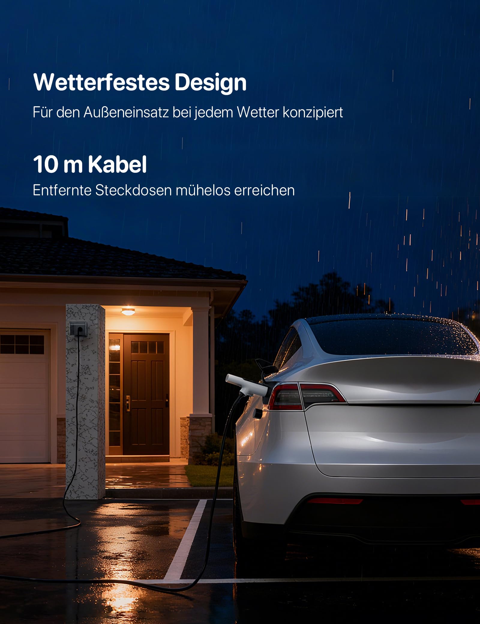 Typ 2 Ladekabel Schuko 3,68kW,10m[1-phasig,8–16A], mobiles EV Charger mit am Griff integrierter LED-Anzeige, EV Ladegerät für ID.7/ID.3/ID.4,Enyaq,Model Y/3,MG4,Q4 e-tron,iX1 und andere PHEV/EV