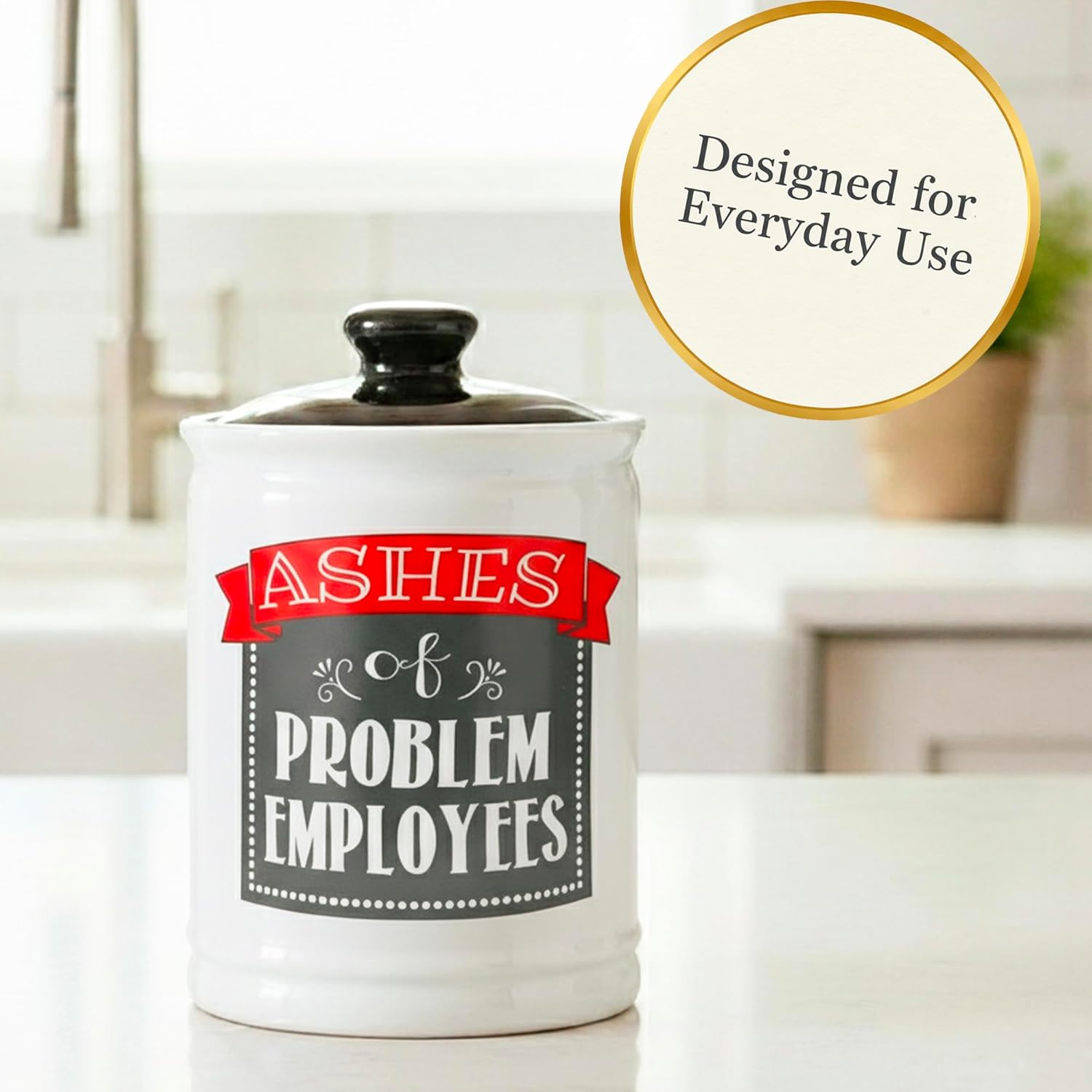 Cottage Creek Jars | Ashes of Problem Employees Jar | Ceramic Adult Piggy Bank, Coin Bank, Funny Candy Jar for Home & Desk Decor | Funny Birthday Gifts for Women, Men, Dad, Boss, Coworkers