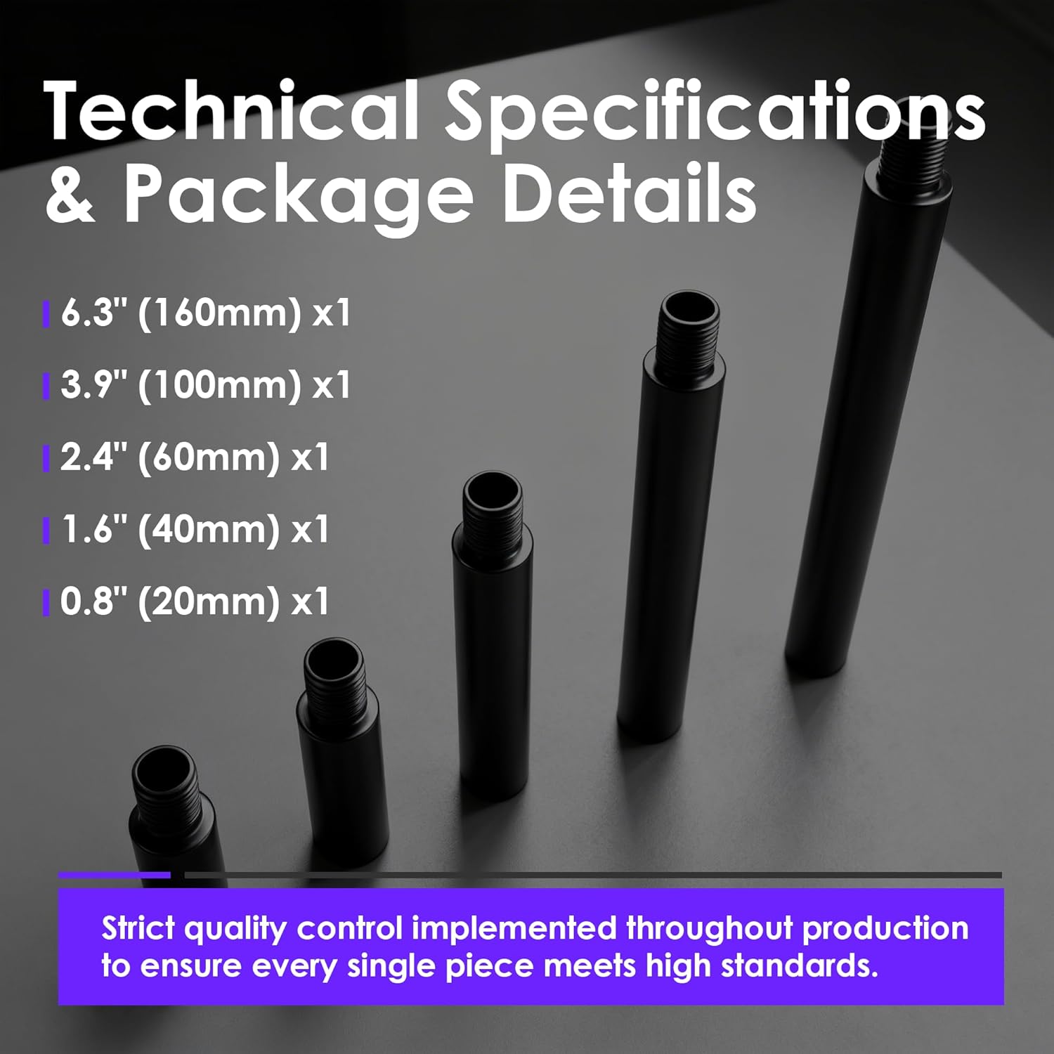 14mm CCW to 14mm CCW Aluminum Connector Tube Set (5-Pack) | CNC Machined 6061-T6 | 0.8″ / 1.6″ / 2.4″ / 3.9″ / 6.3″ Stackable Extension Tubes | M14x1 Left-Hand Thread | Outer Diameter 0.75” (19mm)