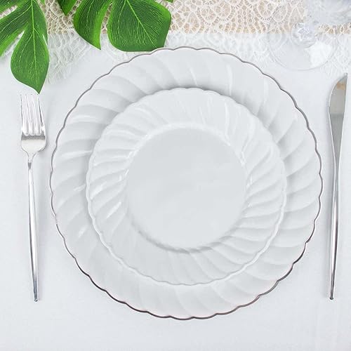 Miniatura 8 de Efavormart - Paquete de 12 platos de postre de plástico con borde blanco de 7.5 pulgadas, platos de ensalada desechables redondos