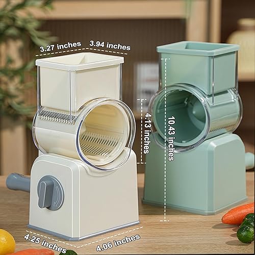 Miniatura 6 de Rallador de queso giratorio 5 en 1 con asa, trituradora manual multifuncional de verduras con cuchillas intercambiables, base de succión fuerte,
