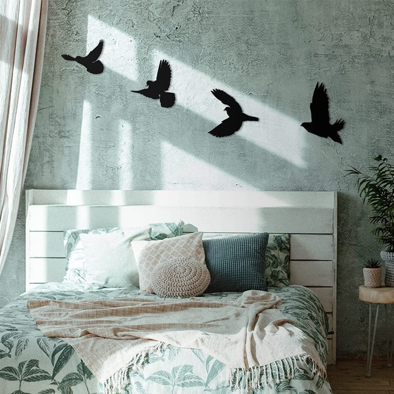 Decorazione da parete con uccellini in ferro, 4 decorazioni moderne semplici da appendere in metallo, per interni e esterni