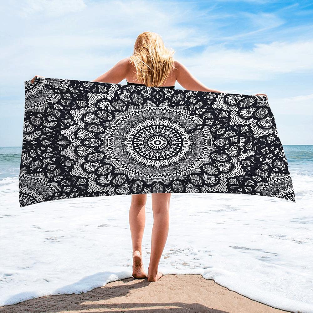 Surwin Toalla de Playa Grande, Microfibra Bohemia Impresión Secado Rápido Toalla de Piscina Toalla de Arena Antiadherente para Verano Playa, Yoga, Picnic, Hotel (Mandala,75x150cm)