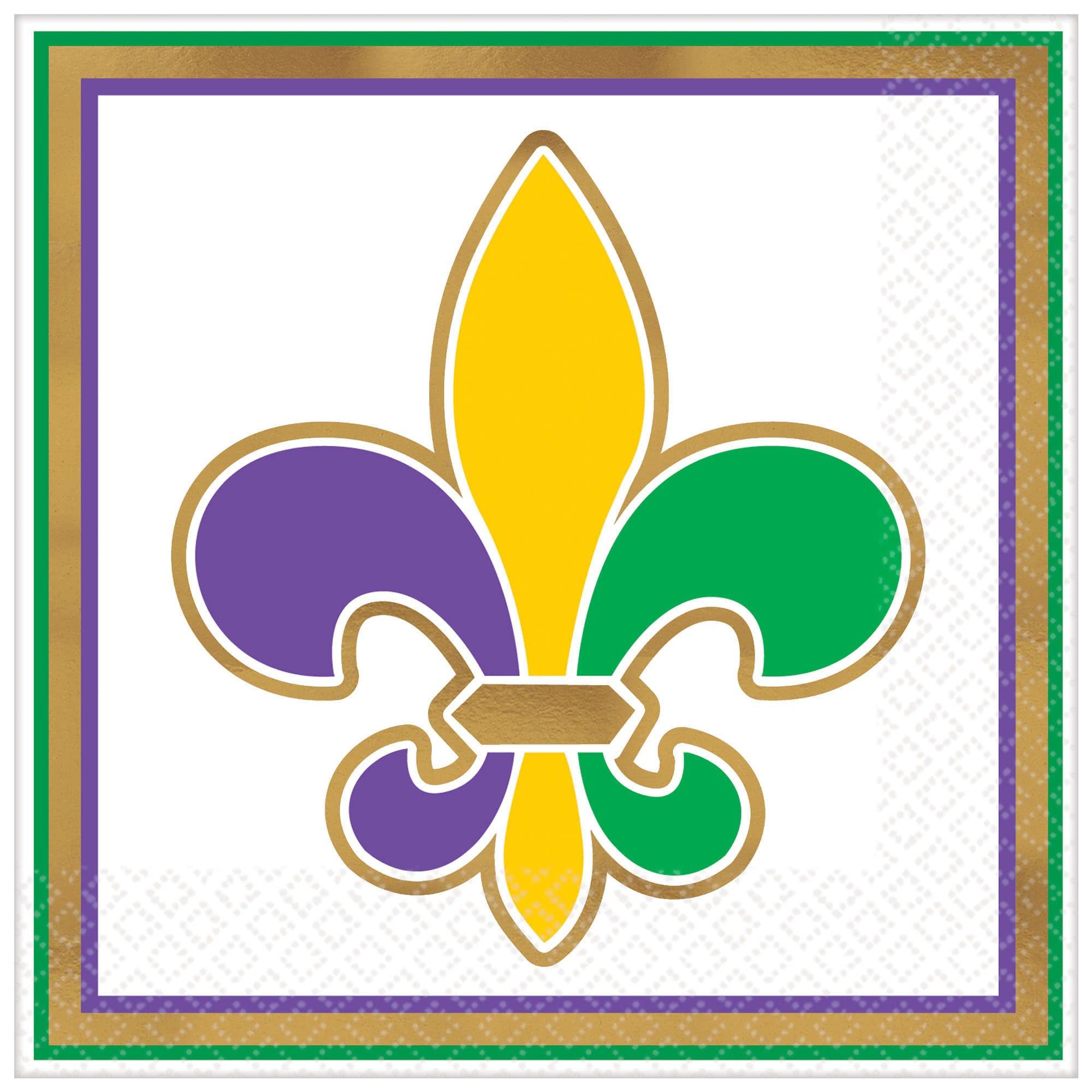 Mardi Gras Fleur Des Lis Hot-Stamped Decorative Cocktail Napkins 32 Count