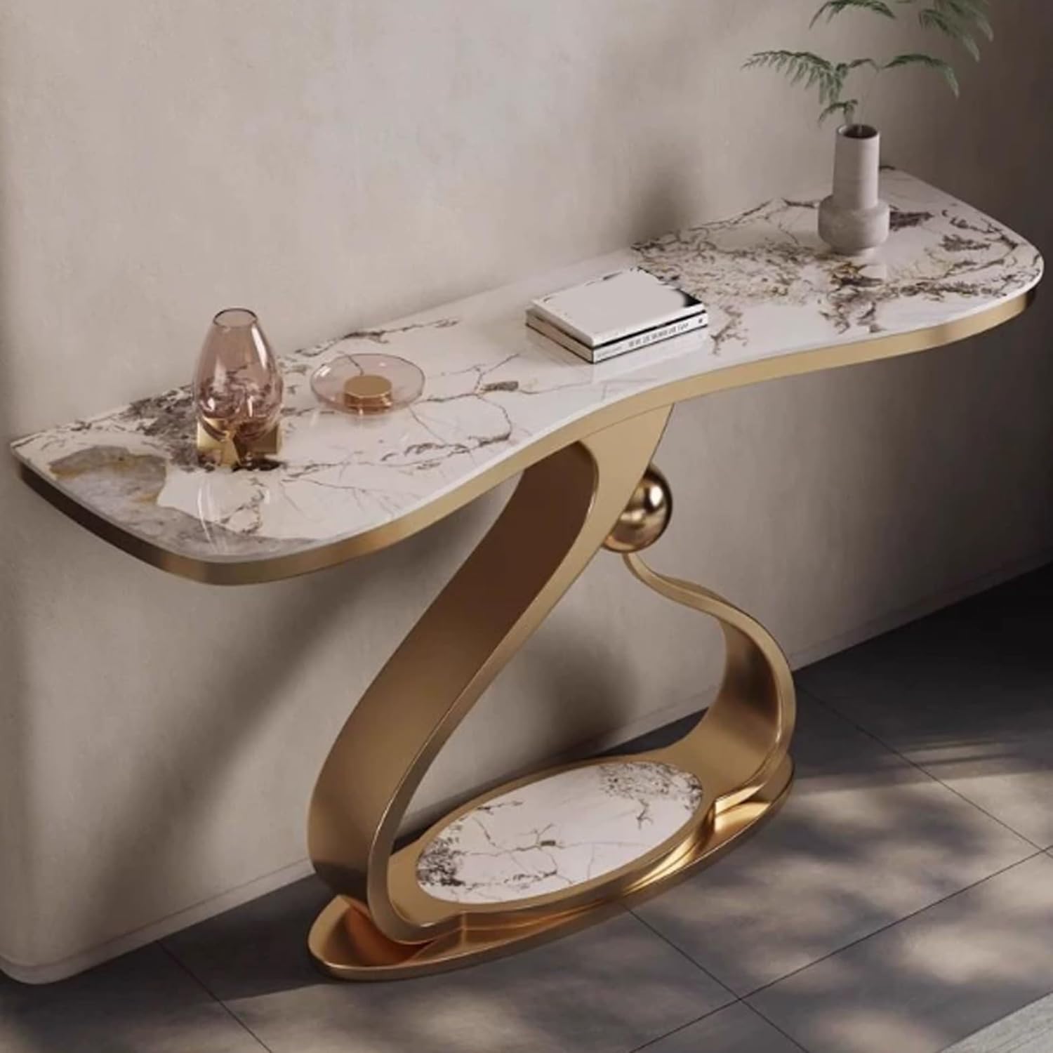 Modern Console Table with Light Strip, Narrow Sofa for Behind Couch Accent Tables,for Entrance, Living Room, The(Gold,100cm/39.3in)