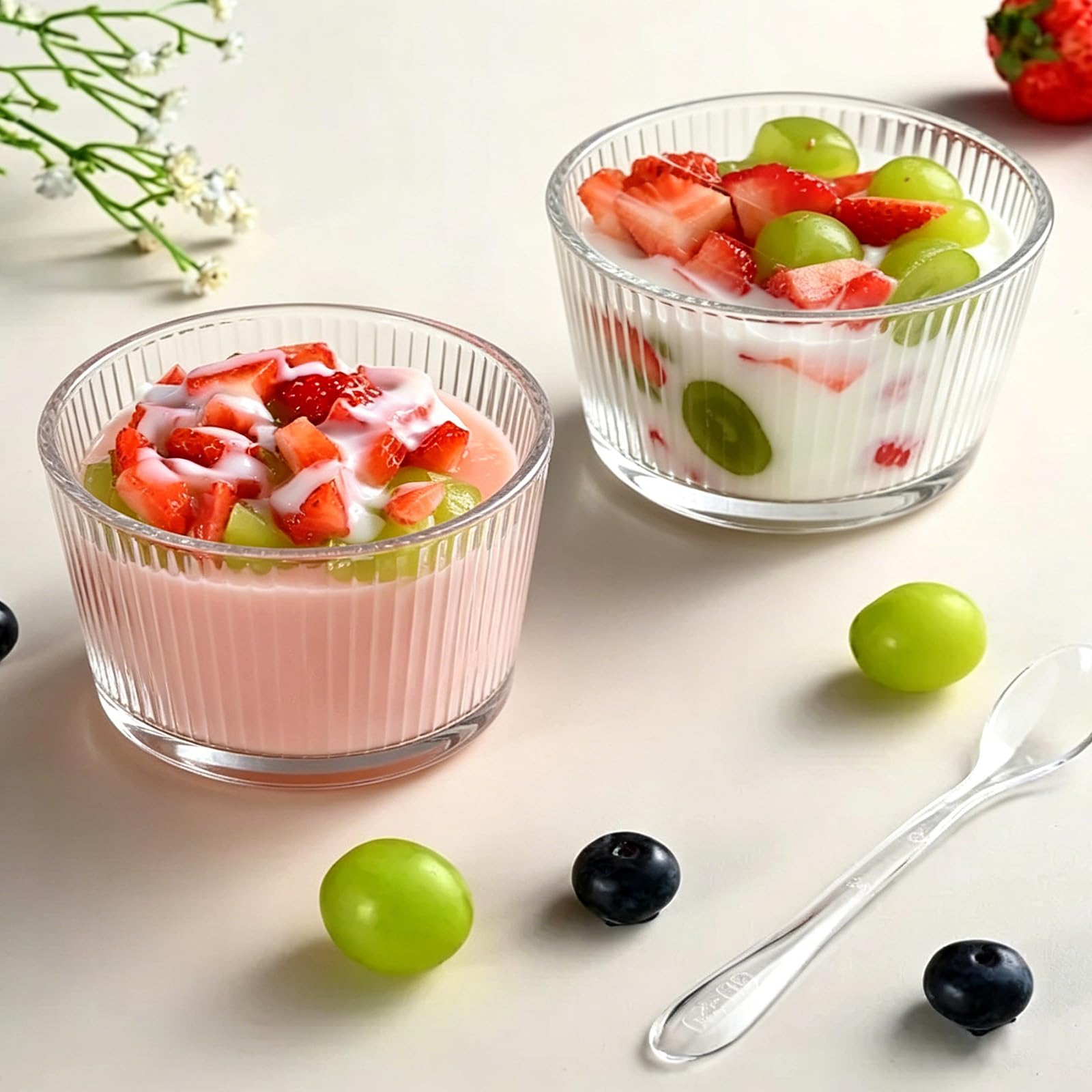Set di 8 bicchieri da dessert in vetro, da 200 ml, in vetro, trasparenti, lavabili in lavastoviglie, impilabili, per tiramisù, budino