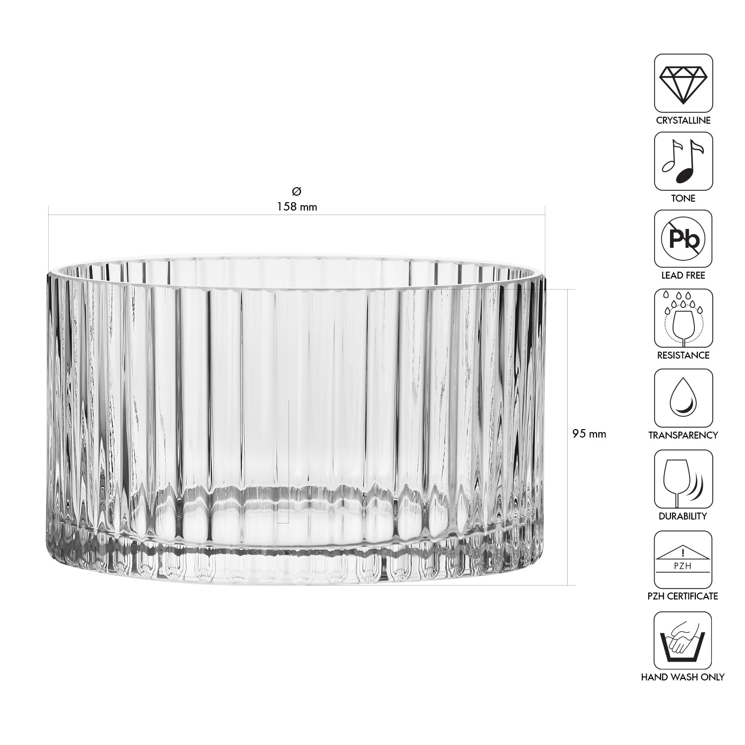 Krosno Ensaladera acanalada Sparkle | 16 cm | Colección Sparkle | Ideal para frutas, ensaladas y aperitivos | Para casa, restaurantes y fiestas | Apto para lavavajillas | Cristal sin plomo