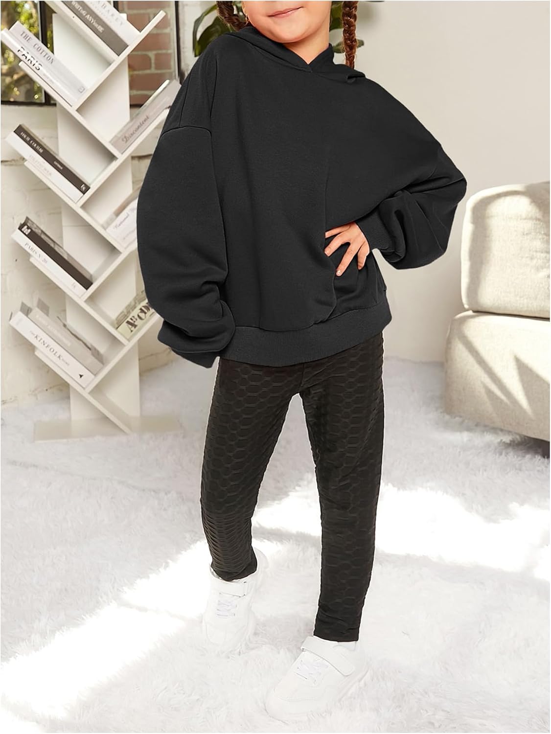 SweatyRocks Girl's Letter Print Hooded Sweatshirt Long Sleeve Oversized Pullover Tops - Image 3