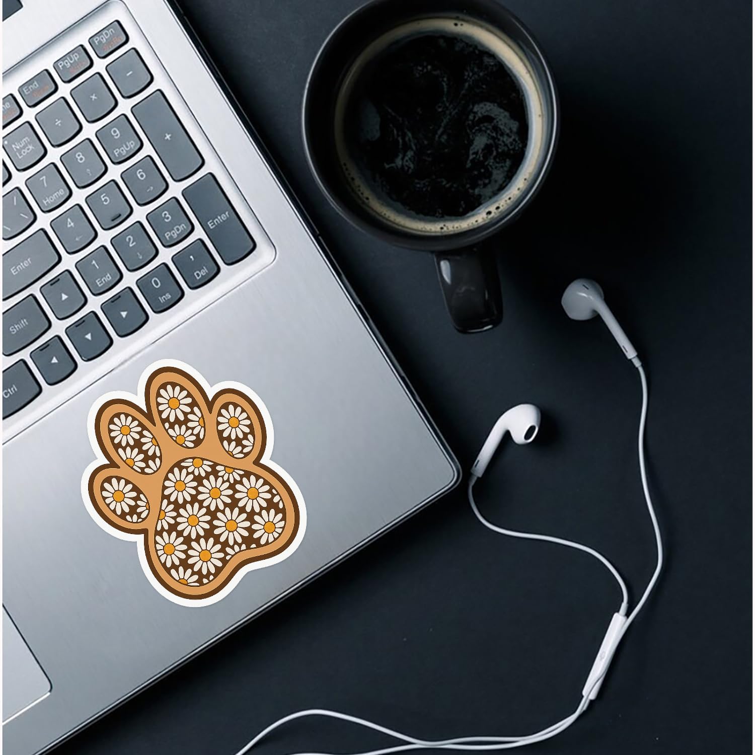 (3PCS) Daisy Flower Paw Print Sticker – Cute Aesthetic Dog Paw Vinyl Decal for Laptop, Water Bottle, Notebook – Floral Animal Footprint Sticker for Pet Lovers, Durable Waterproof Sticker image 3