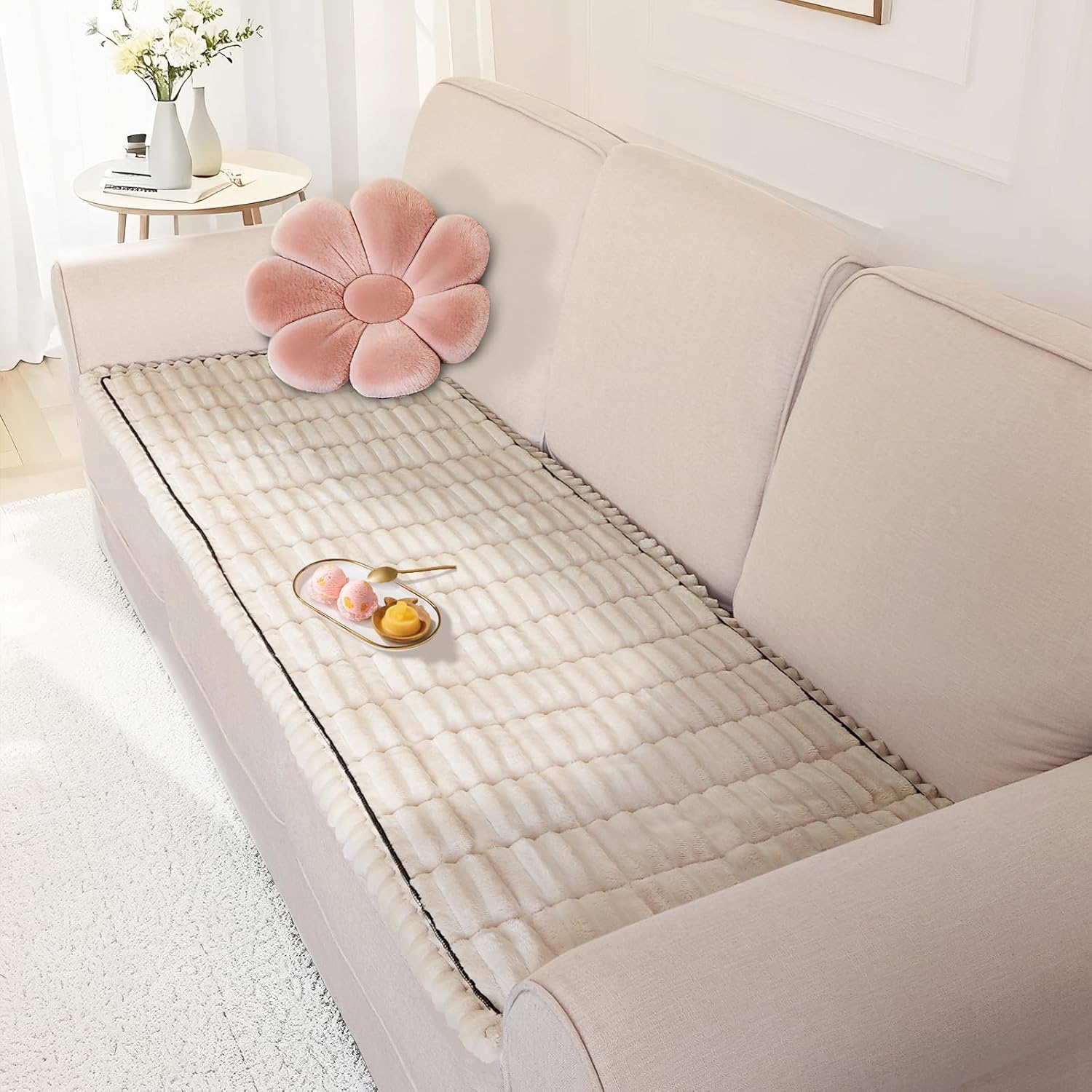 Couch Cover for Dogs, Washable Non-Slip Fuzzy Thick, Pet Friendly Sectional Sofa Protector with Anti-Slip Backing, Perfect as Dog Gifts,27.6"x27.6",Beige