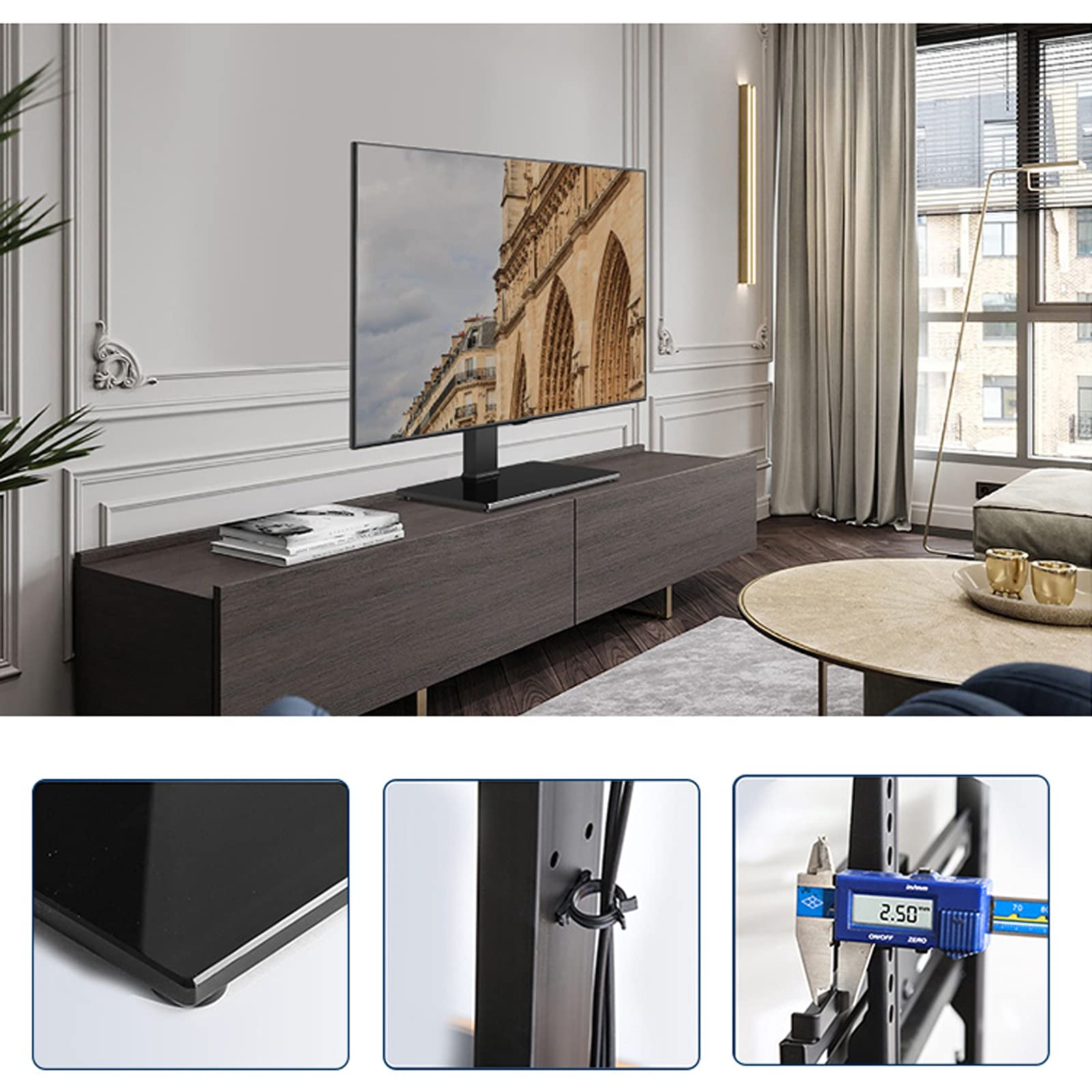 TV Stand Desktop Regolabile TV Stand Desktop Display Hanger Universal 37 "-65" in Acciaio TV Base, Max. VESA 60. 0x400mm e Tiene Fino a 110 libbre .per casa, Ufficio