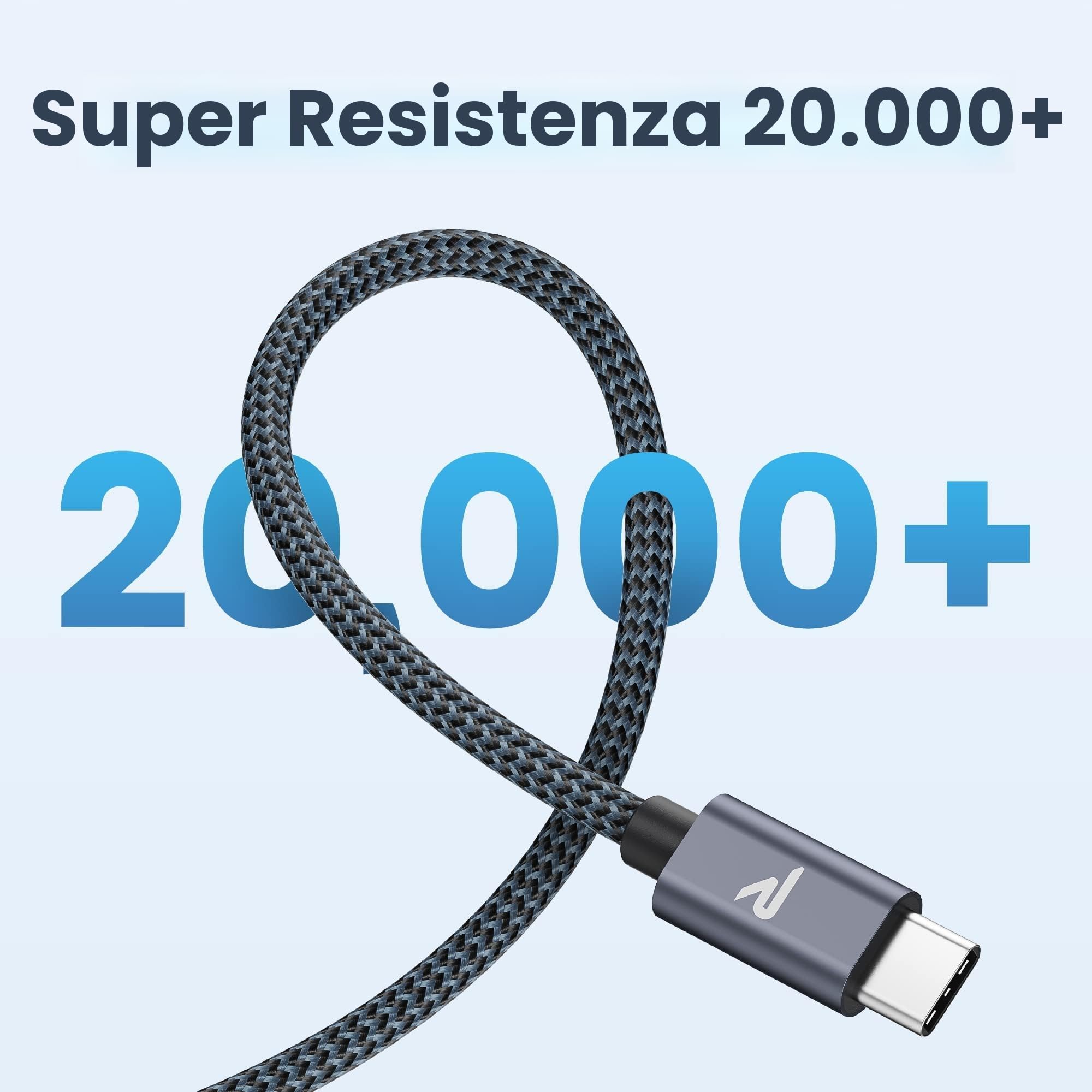 RAMPOW Cavo USB Type-C, Cavo USB C 3A QC 3.0, Cavo iphone 16, USB A a USB C Cavo iPhone 15 Ricarica Rapida Nylon per iPhone 16/16 Pro/15/iPad Pro/Air, Samsung S24/S22,Xiaomi Huawei OnePlus - Grigio