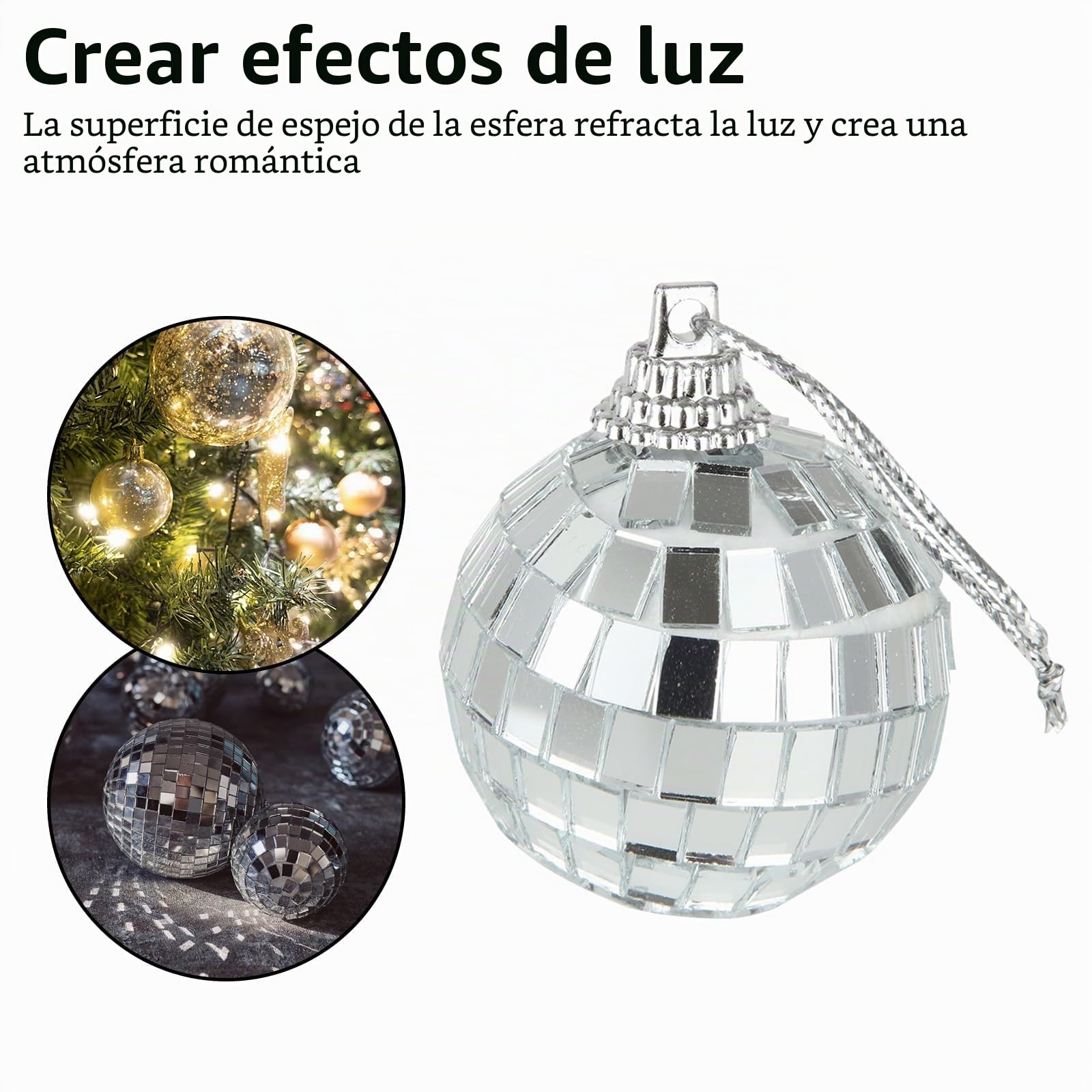 ASelected Pack de 72 Bolas de Espejos, Bola de Discoteca Espejo Plateadas, Bolas de Espejo Discoteca 3/4/5 cm, Mini Bola Colgante para Fiesta, Boda, Navidad y Tartas