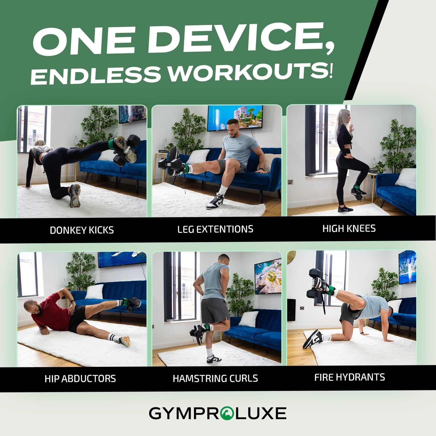 Gymproluxe Original Multi Leg Weight Strap – Dumbell Weight Ankle Strap – Monkey Dumbbell Feet Attachment for Home Leg Workout – Ideale per Kickback, glutei, muscoli posteriori della coscia,