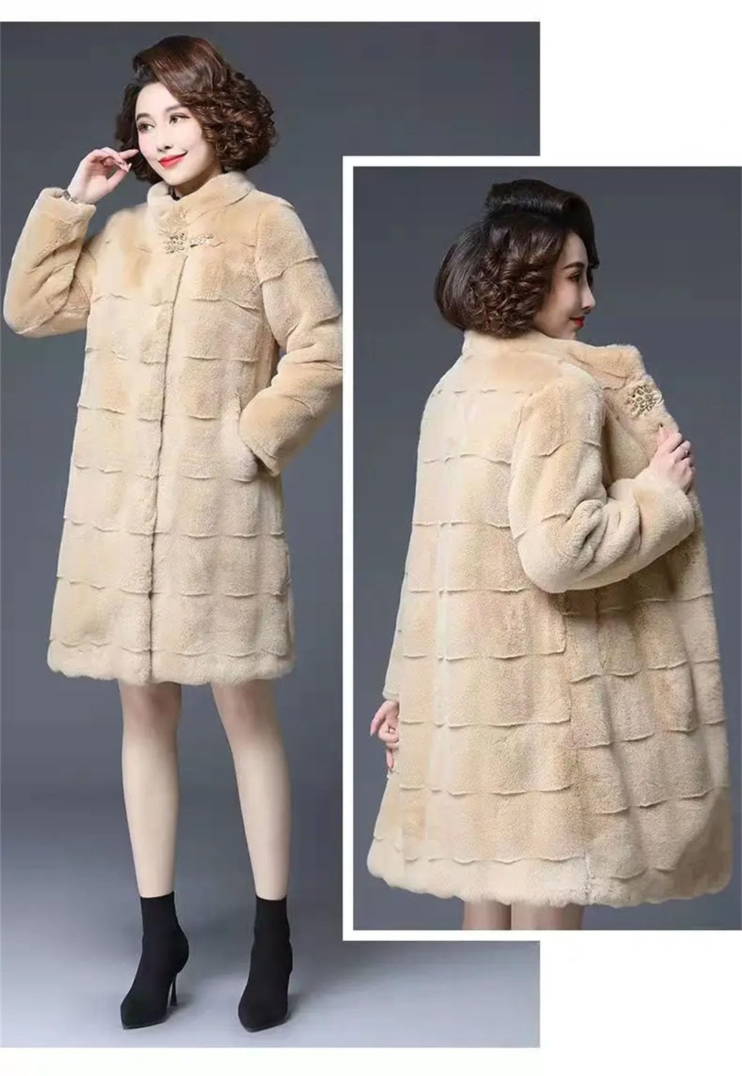 Chaqueta de invierno para mujer de mediana edad y ancianos, parka cálida y holgada, color albaricoque, talla XXL, albaricoque, XXL