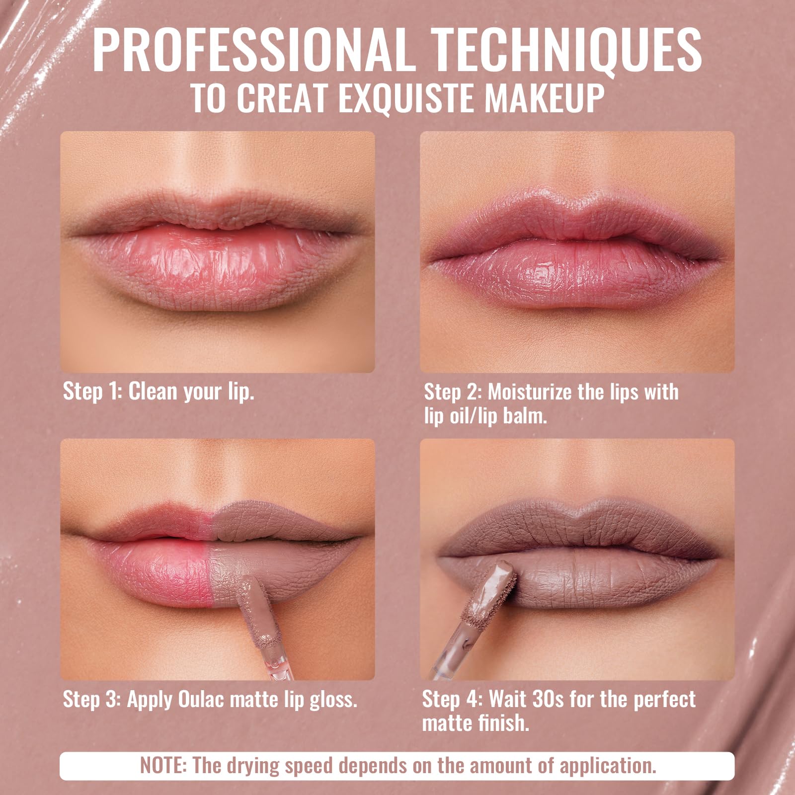 Oulac Rossetto Liquido Matte, Malva Nudo Rossetti Colore Intenso, Tinta Labbra Finish Matte, Lunga Tenuta, Ricco di vitamina E, Consistenza crema, Vegana&Senza crudeltà 4.5ml (M19) Nude Kiss