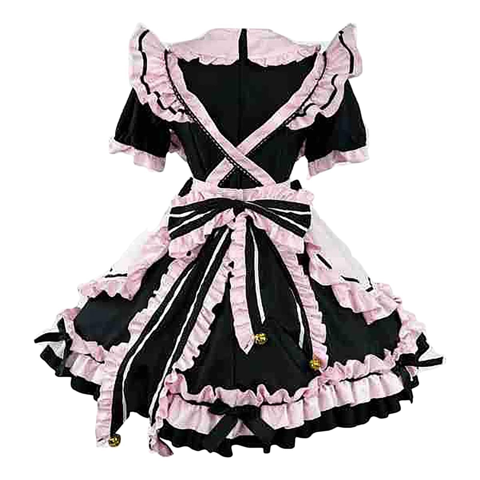 Karneval Kostüm Damen Dienstmädchen Cosplay Halloween Party Klassische Schürze Kleid Maid Dress Anime Outfit Verkleiden Kleider Schick Mädchen Uniform Pleated Hemdblusenkleid