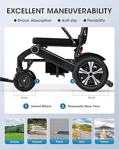Miniatura 5 de Silla de ruedas eléctrica, ligera, plegable, portátil, todo terreno, silla de ruedas motorizada, segura, cómoda y diseñada para durar, capacidad de