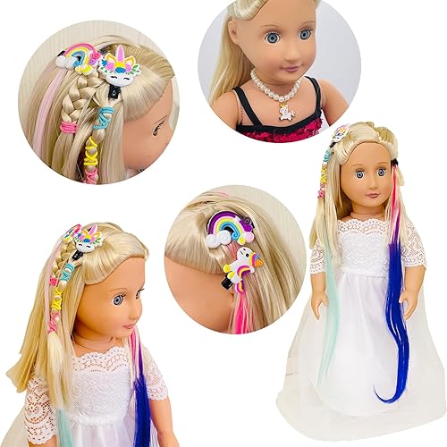 Miniatura 6 de SAIBURAZ Accesorios para el cabello de muñeca de 18 pulgadas para American OG Girl cepillo de pelo de muñeca Rainbown Unicorn Kit accesorios de
