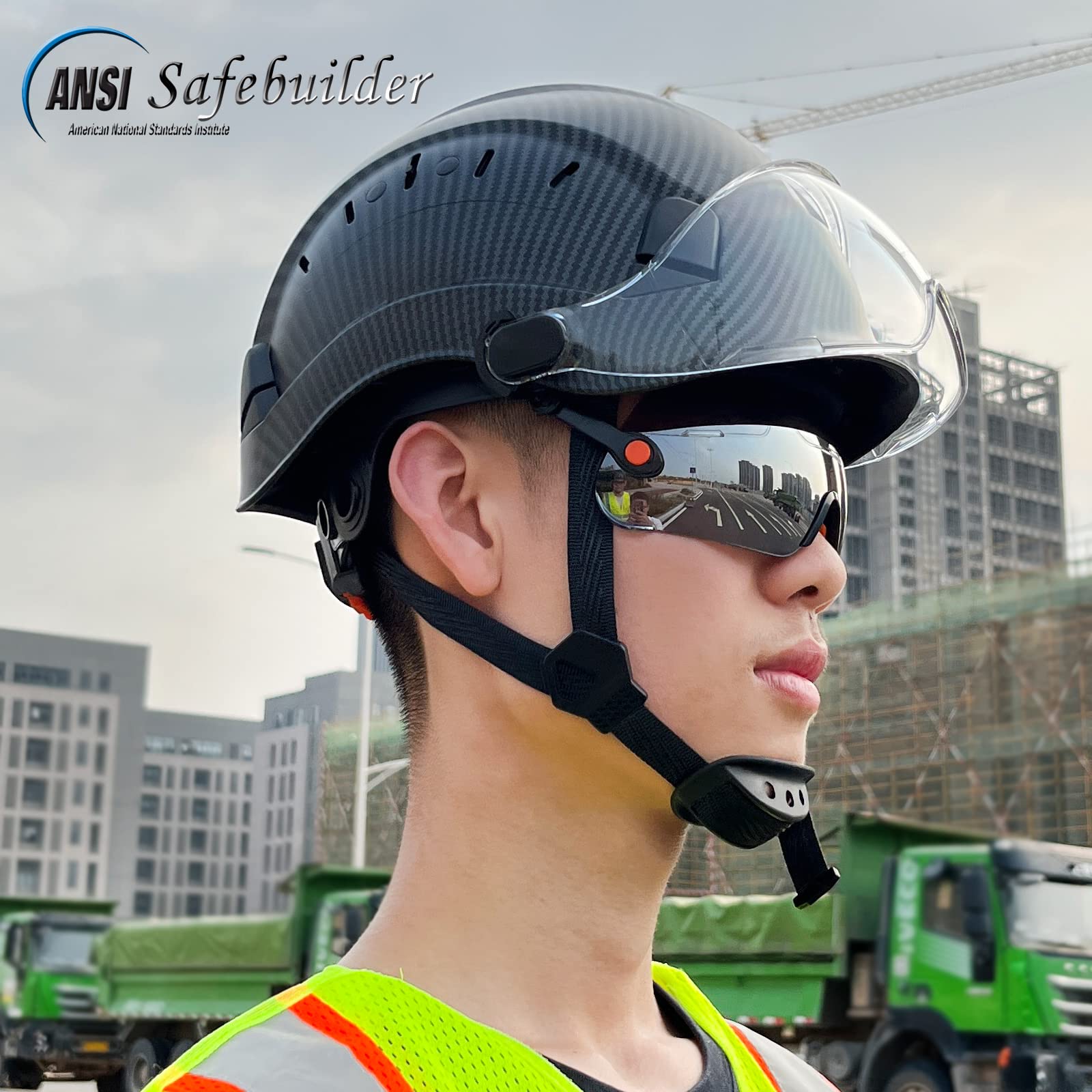 SAFEBUILDER CR06X+2V Construction Safety Helmet with Buildin Visor ABS