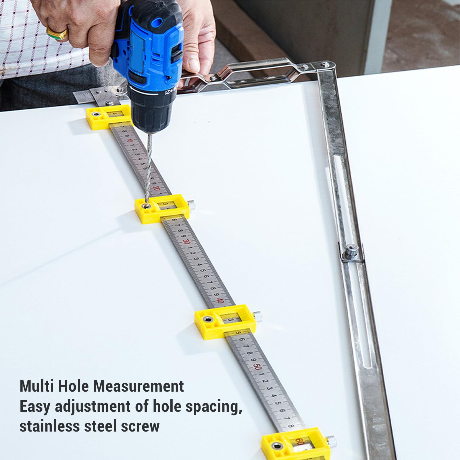 Regla métrica plegable con 5 deslizadores, regla localizadora de perforación de agujeros en acero inoxidable, conector 2 en 1 para carpintería, herramienta de alineación extensible