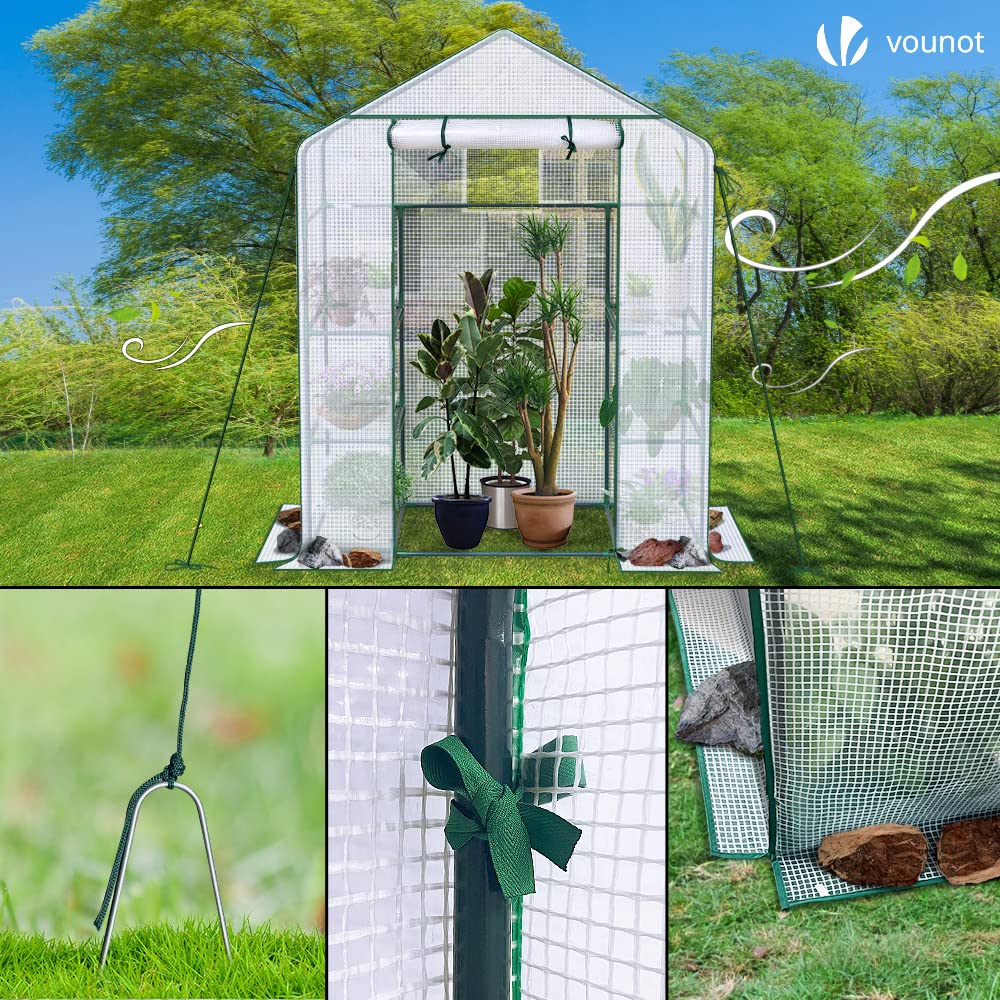VOUNOT® Gewächshaus Foliengewächshaus, begehbares Gartenhäuschen mit 4 Regalebenen, Tomatenhaus Tomatengewächshaus, Weiß 143x73x195cm