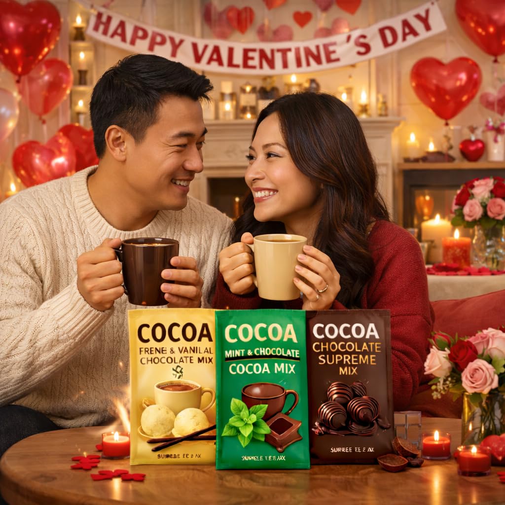 Hot Chocolate Cocoa Mix French Vanilla Mint Cocoa & Chocolate Supreme Flavors 3 Variety Gift Packets (30 Packs - 1.25oz Each) Instant Hot Cocoa Gifting Sharing