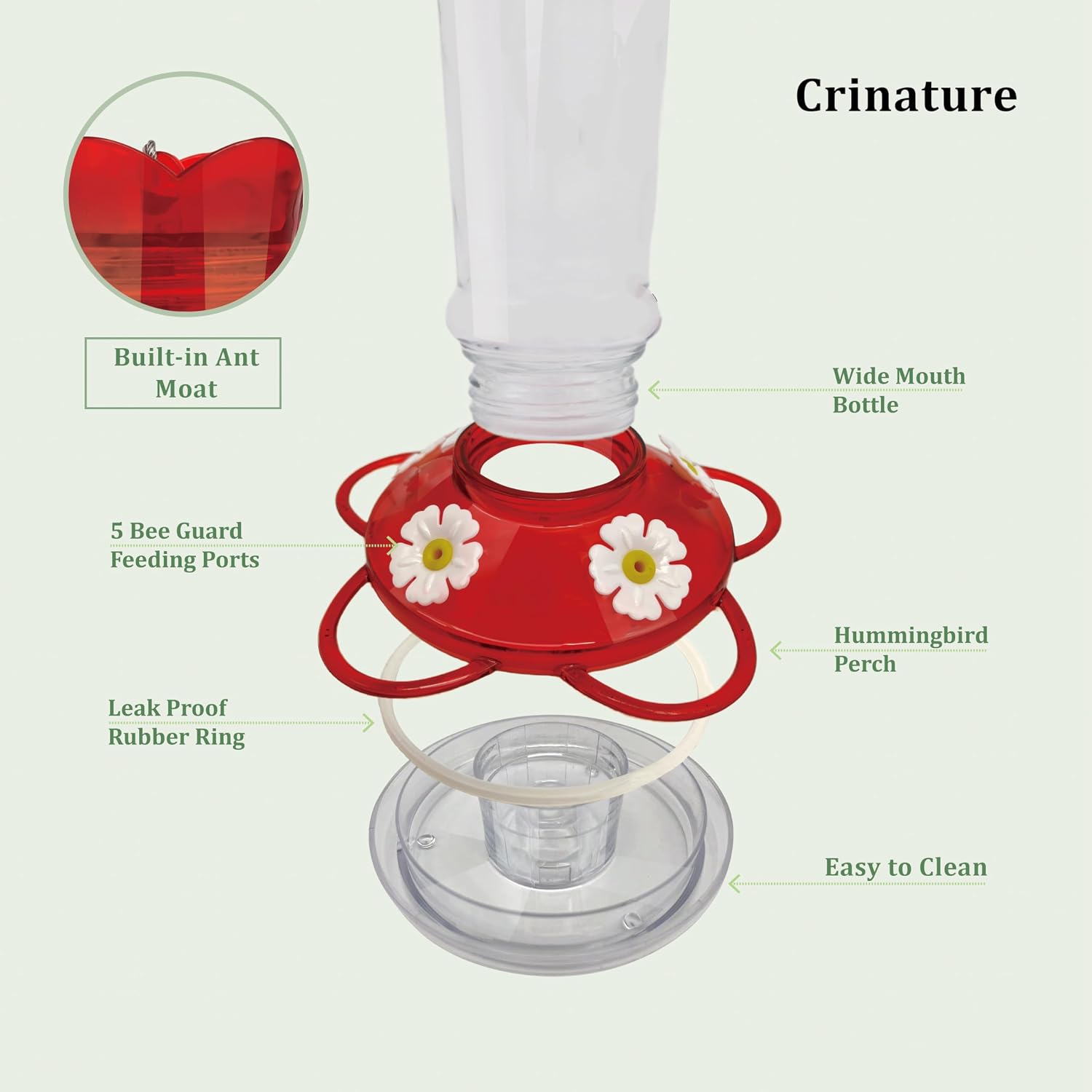 Glass Hummingbird Feeders for Outdoors with Perches,Humminggbird Feeders for Outdoor Hanging,Top Fill Hummingbird Feeder,5 Feeding Ports,Red(10 Ounces - 2 Pack)