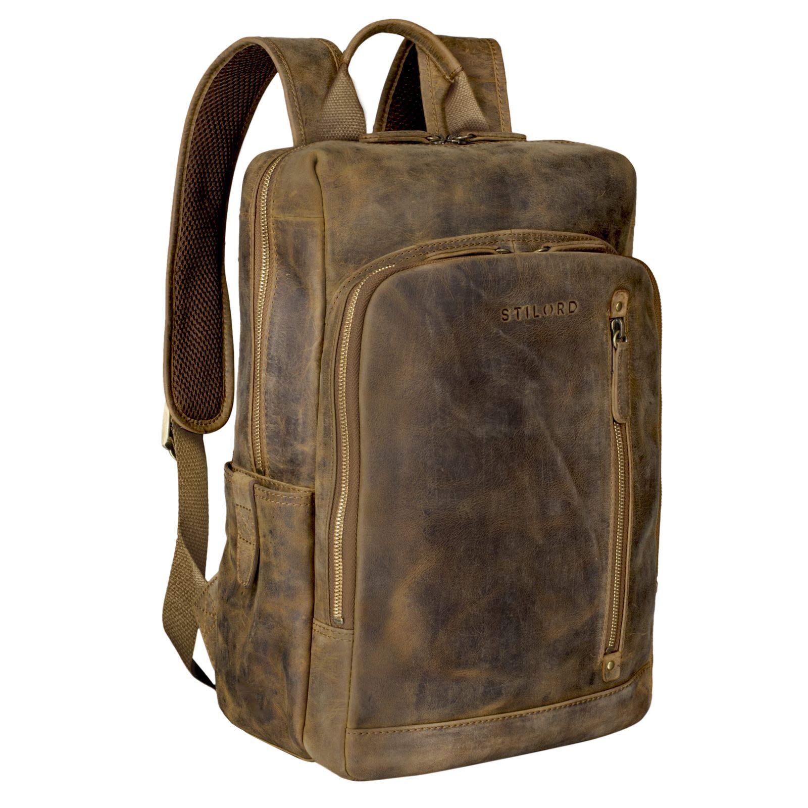 STILORD Johnson Zaino Uomo Vera Pelle Porta PC 13,3 Vintage Lavoro Colore:marrone medio