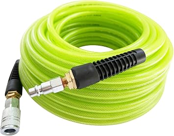 SANFU PolyurethanePU Reinforced 3/8ID x 100ft Air Hose, 300PSI Wear Resistant with 3/8 Reassembled Industrial High Flow Quick Coupler and Plug, Bend Restrictor, Green100
