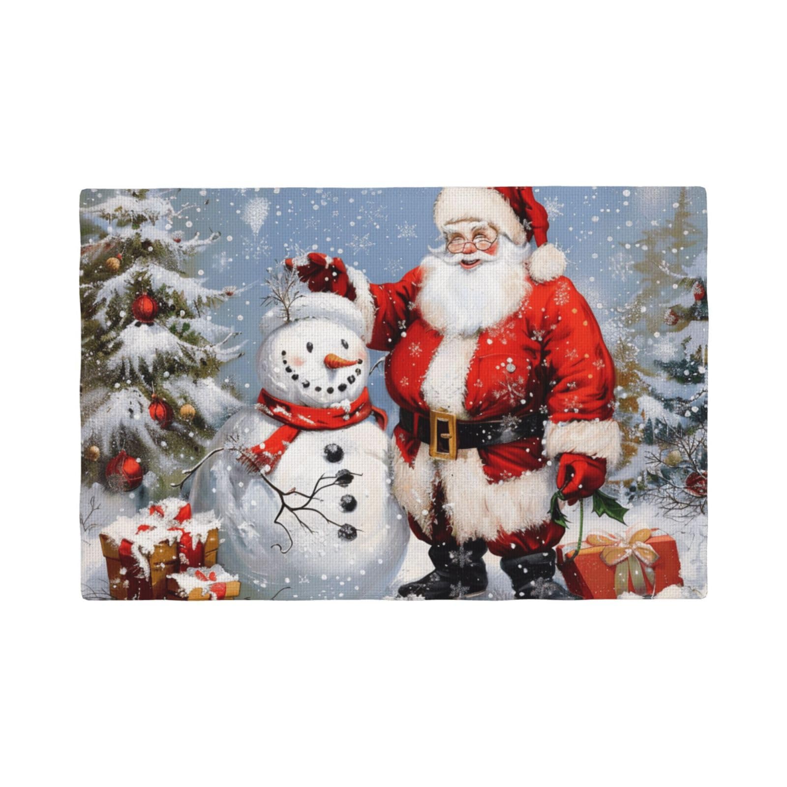 Placemats 6 PCS Heat Resistant Table Mats, Santa Claus and Snowman Prints Heat Resistant Non-Slip Kitchen Faux Linen Place Mats for Dining Table, 45x30 cm