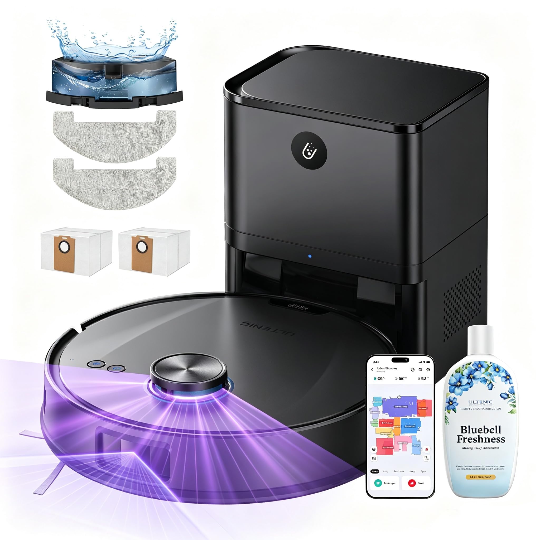 Ultenic Robot Vacuum Cleaner with Mop Function, 10000Pa Vacuum Cleaner Robot with Suction Station 3.5 L, LiDAR Navigation, Carpet Boost, 4-in-1 Vacuum Cleaner Robot for Carpet, Pet Hair, Floors, App