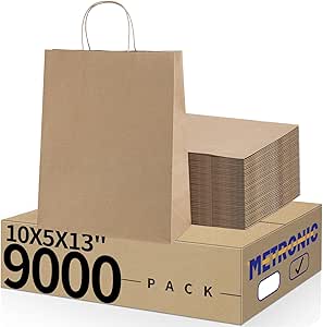 METRONIC 100 White Paper Gift Bags 10x5x13" Bulk Kraft - View #3