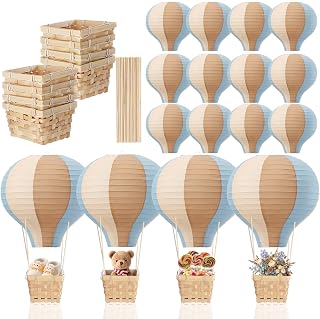 Meooeck 8 Sets Blue Brown Hot Air Balloon Table Centerpieces Decor