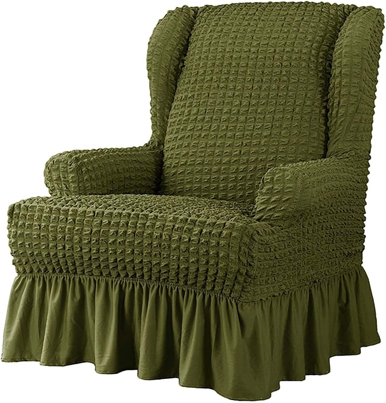 Sofa Covers Stretch Wing Chair Slipcovers 1 Piece,Seersucker Fabric Armchair Covers with Skirt Elegant Ruffle,Living Room Sofa Slipcover Furniture Protector (Color : Green, Size : 1 Piece)